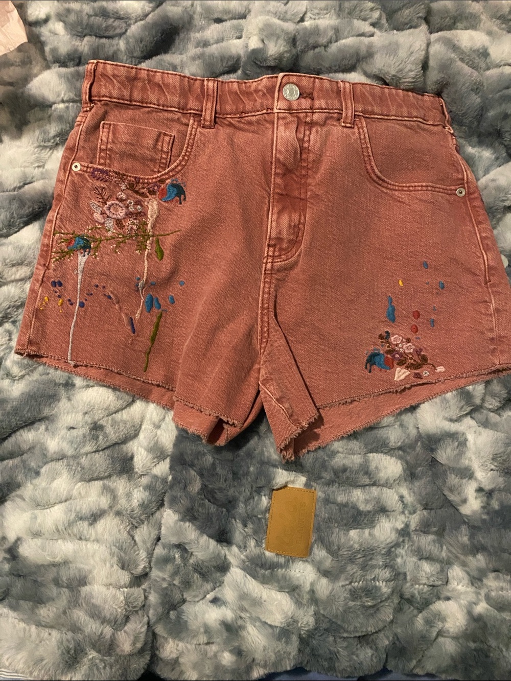 Pilcro/Anthropology Rose-Pink Embroidered Denim Shorts